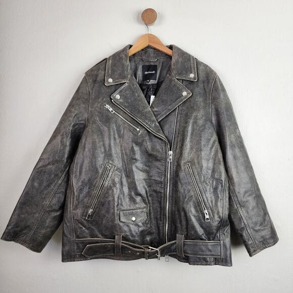 NEW Madewell Distressed Leather Oversized Motorcycle Jacket - Picture 1 of 15